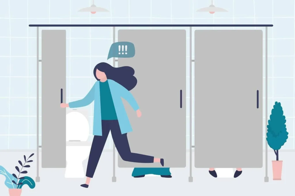 graphic of Urine incontinence Kington woman running to the toilet.