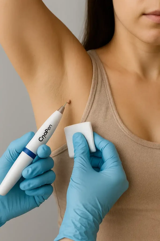woman having cryopen to remove underarm skin tags Kington